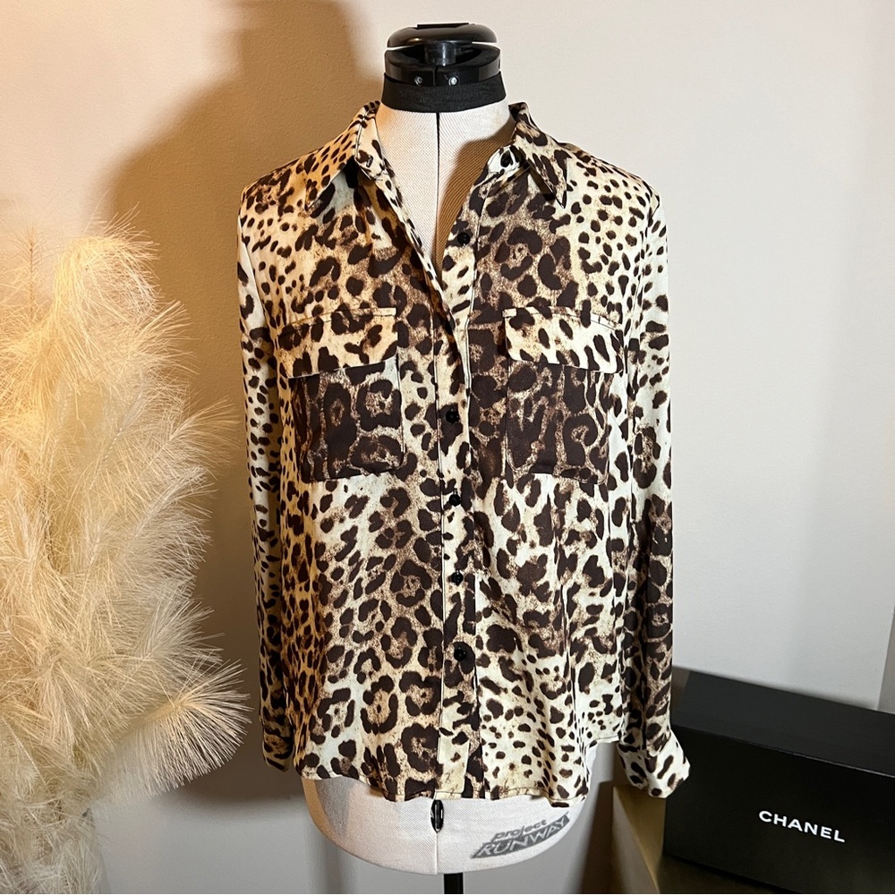 Leopard Animal Print Button Down Shirt Lace Up Back